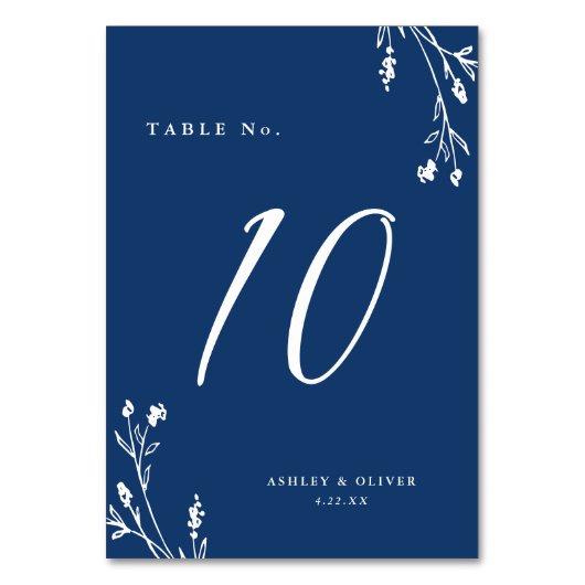 Rustieke Marine Blauwe Wildbloemen Boho Bruiloft Kaart (Voorkant)