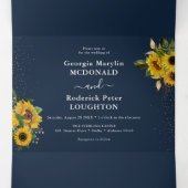 Rustieke Marine Blauwe Zonnebloem Bloemen Huwelijk Drieluik Uitnodiging (Binnenkant midden)