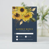Rustieke Marine Blauwe Zonnebloem Bloemen Huwelijk RSVP Kaartje (Staand voorkant)