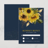 Rustieke Marine Blauwe Zonnebloem Bloemen Huwelijk RSVP Kaartje (Voorkant / Achterkant)