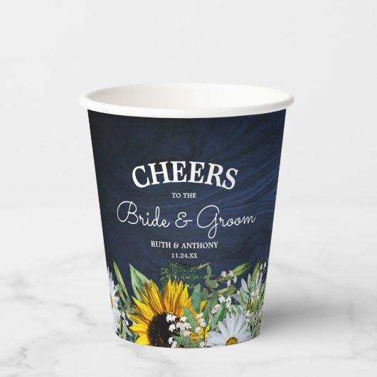 Rustieke Marine Blauwe Zonnebloem|Daisy Papieren Bekers (Voorkant)