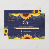 Rustieke Marine Blauwe Zonnebloem Lavendel Bruilof RSVP Kaartje (Voorkant / Achterkant)