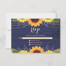 Rustieke Marine Blauwe Zonnebloem Lavendel Bruilof RSVP Kaartje