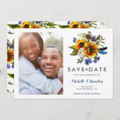 Rustieke Marine Blauwe Zonnebloem Save the Date Fo (Voorkant / Achterkant)