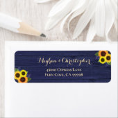 Rustieke marine blauwe zonnebloemen bruiloft retou etiket (Insitu)