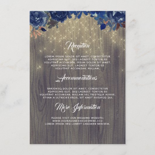 Rustieke Marine Bloemen Bruiloft Informatie Gast Informatiekaartje (Voorkant)