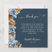 Rustieke Marine Blue Rust bruiloft ambtenaar Dank  Bedankkaart (Voorkant)