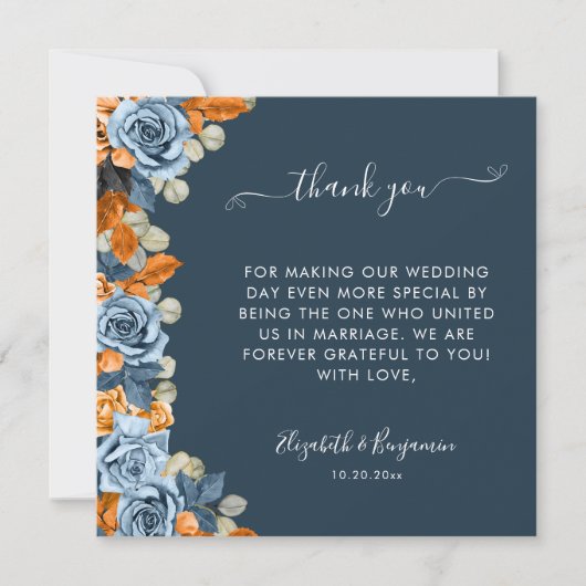 Rustieke Marine Blue Rust bruiloft ambtenaar Dank  Bedankkaart (Voorkant)