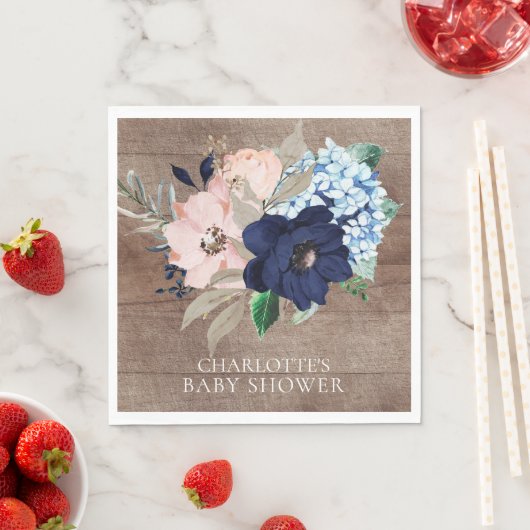 Rustieke Marine & Blush Bloemen Douche Papier Serv Servet (Insitu)