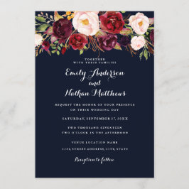 Rustieke Marine Bourgondische Floral bruiloft uitn Kaart