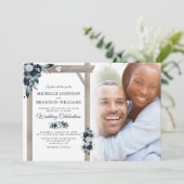 Rustieke Marine & Dusty Blue Floral Fotobruiloft Kaart (Staand voorkant)