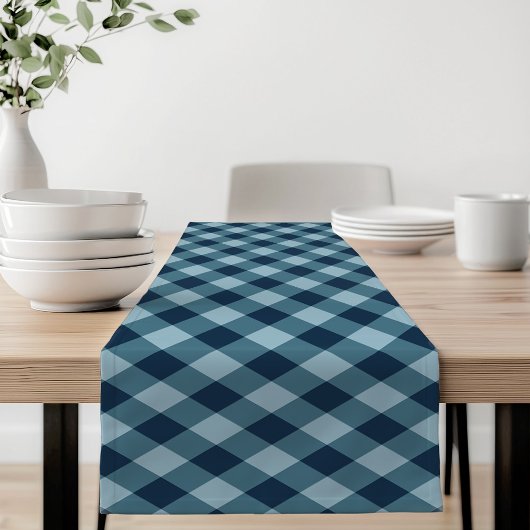 Rustieke marine en Blue Buffalo Plaid Korte Tafelloper
