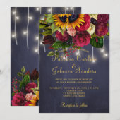 Rustieke marine en bordeaux winter bloemenbruiloft kaart (Voorkant / Achterkant)