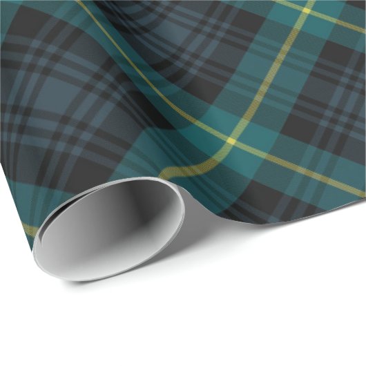 Rustieke Marine en Green Black Watch Plaid Vakanti Cadeaupapier (Rol Hoek)