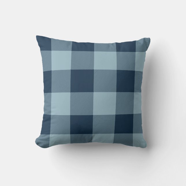 Rustieke Marine en Lichtblauwe Buffalo Check Plaid Kussen (Voorkant)