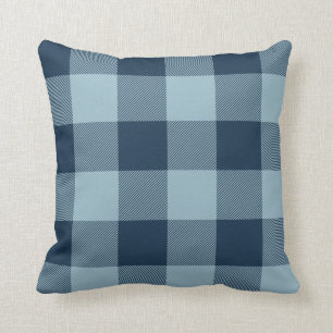 Rustieke Marine en Lichtblauwe Buffalo Check Plaid Kussen