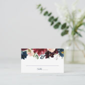 Rustieke Marine Marsala Bloemen Bruiloft Flat Plac Plaatskaartje (Staand voorkant)