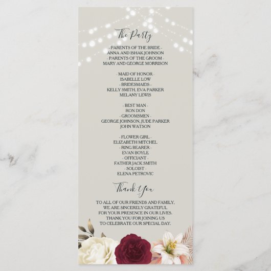 Rustieke Marine Trouwprogramma met Lichten Programmakaart (Achterkant)