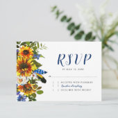 Rustieke Marine Zonnebloem Boho Wedding RSVP Kaartje (Staand voorkant)