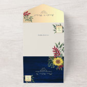 Rustieke Marine Zonnebloem Huwelijk All In One Uitnodiging (Buitenkant)