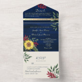 Rustieke Marine Zonnebloem Huwelijk All In One Uitnodiging (Binnen)