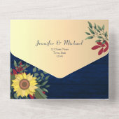 Rustieke Marine Zonnebloem Huwelijk All In One Uitnodiging (Achterkant)