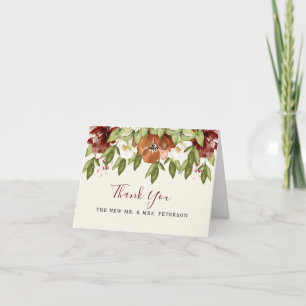 Rustieke Maroon Bloemen bruiloft Dank u kaart
