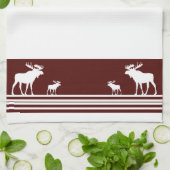 Rustieke maroon eland patroon keukenhanddoek (Gevouwen)