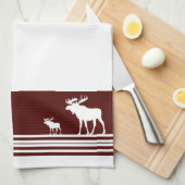 Rustieke maroon eland patroon keukenhanddoek (Quarter Fold)
