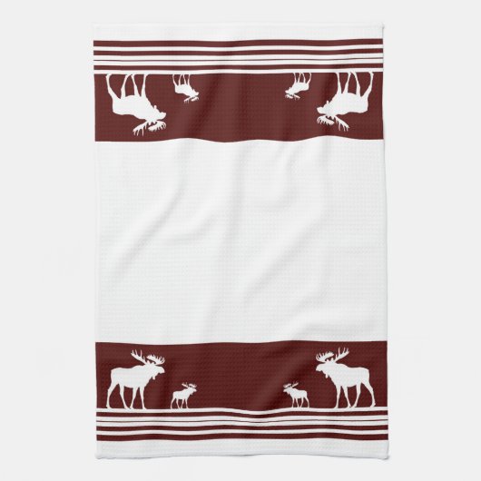 Rustieke maroon eland patroon keukenhanddoek (Verticaal)