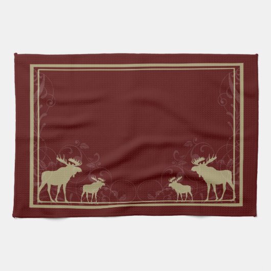 Rustieke maroon elanden wervelende keukenhanddoek (Horizontaal)