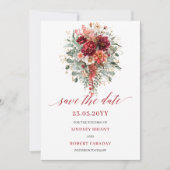 Rustieke Maroon Herfst Goud Bloemig Bewaar De Datu Save The Date (Voorkant)