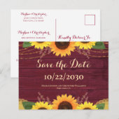 Rustieke Maroon Hout Zonnebloem Bruiloft Save the  Aankondigingskaart (Voorkant / Achterkant)