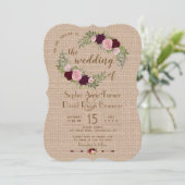 Rustieke Marsala Aquarel Bloemen Burlap Wedding Kaart (Staand voorkant)