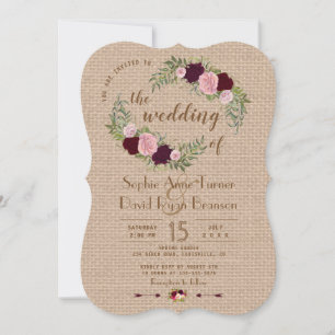 Rustieke Marsala Aquarel Bloemen Burlap Wedding Kaart