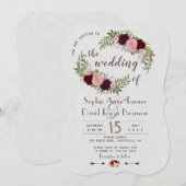Rustieke Marsala Aquarel Bloemen Witte Huwelijk Kaart (Voorkant / Achterkant)