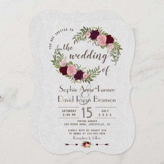 Rustieke Marsala Aquarel Bloemen Witte Huwelijk Kaart (Voorkant / Achterkant)