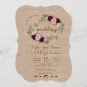 Rustieke Marsala Aquarel Bloemige Bruiloft Kaart (Voorkant / Achterkant)