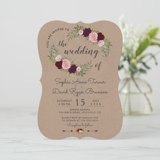 Rustieke Marsala Bloem Ambachtelijk Ambacht Papier Kaart (Staand voorkant)