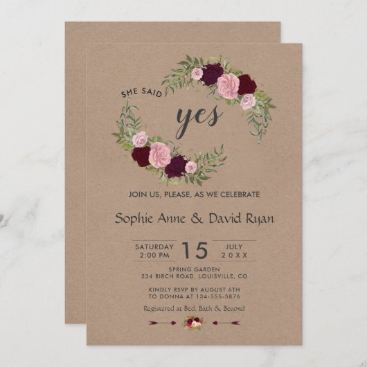 Rustieke Marsala Bloem Ambachtelijk Papier Huwelij Kaart (Voorkant / Achterkant)