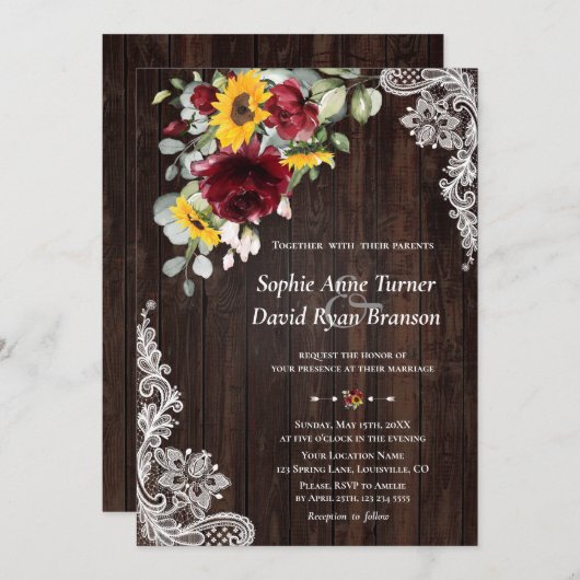 Rustieke Marsala Bloem Zonnewielen Houten Kant Tro Kaart (Voorkant / Achterkant)