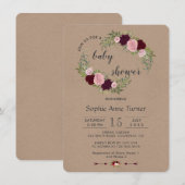 Rustieke Marsala Bloemen Ambacht Papier Baby showe Kaart (Voorkant / Achterkant)