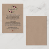 Rustieke Marsala Bloemen Ambacht Papier Trouwdetai Informatiekaartje (Voorkant / Achterkant)