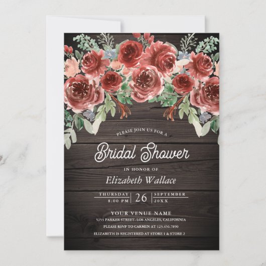 Rustieke Marsala Bloemen Foto Hout Vrijgezellenfee Kaart (Voorkant)