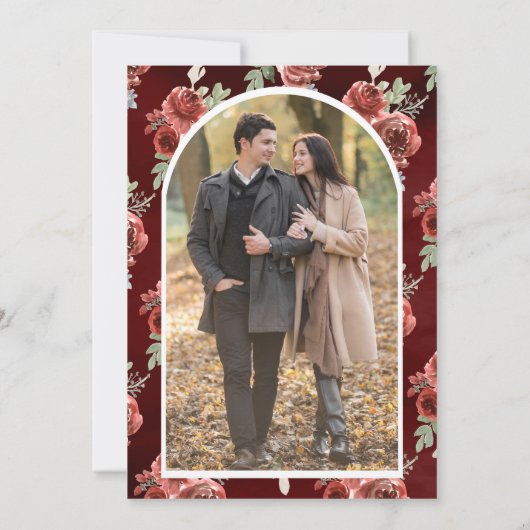 Rustieke Marsala Bloemen Fotobruiloft Save The Date (Achterkant)