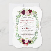 Rustieke Marsala Bloemenkrans Burgundy Trouwen Kaart (Voorkant)