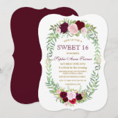 Rustieke Marsala Bloemenkrans Sweet 16 Invite Kaart (Voorkant / Achterkant)