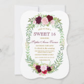 Rustieke Marsala Bloemenkrans Sweet 16 Invite Kaart (Voorkant)