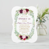 Rustieke Marsala Bloemenkrans Sweet 16 Invite Kaart (Staand voorkant)