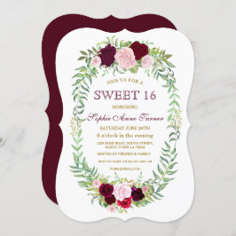 Rustieke Marsala Bloemenkrans Sweet 16 Invite Kaart